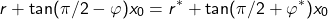 \[r+\tan(\pi/2-\varphi)x_0=r^\ast+\tan(\pi/2+\varphi^\ast)x_0\]