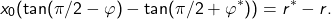 \[x_0(\tan(\pi/2-\varphi)-\tan(\pi/2+\varphi^\ast))=r^\ast-r.\]