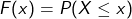 \[F(x) = P(X \leq x)\]